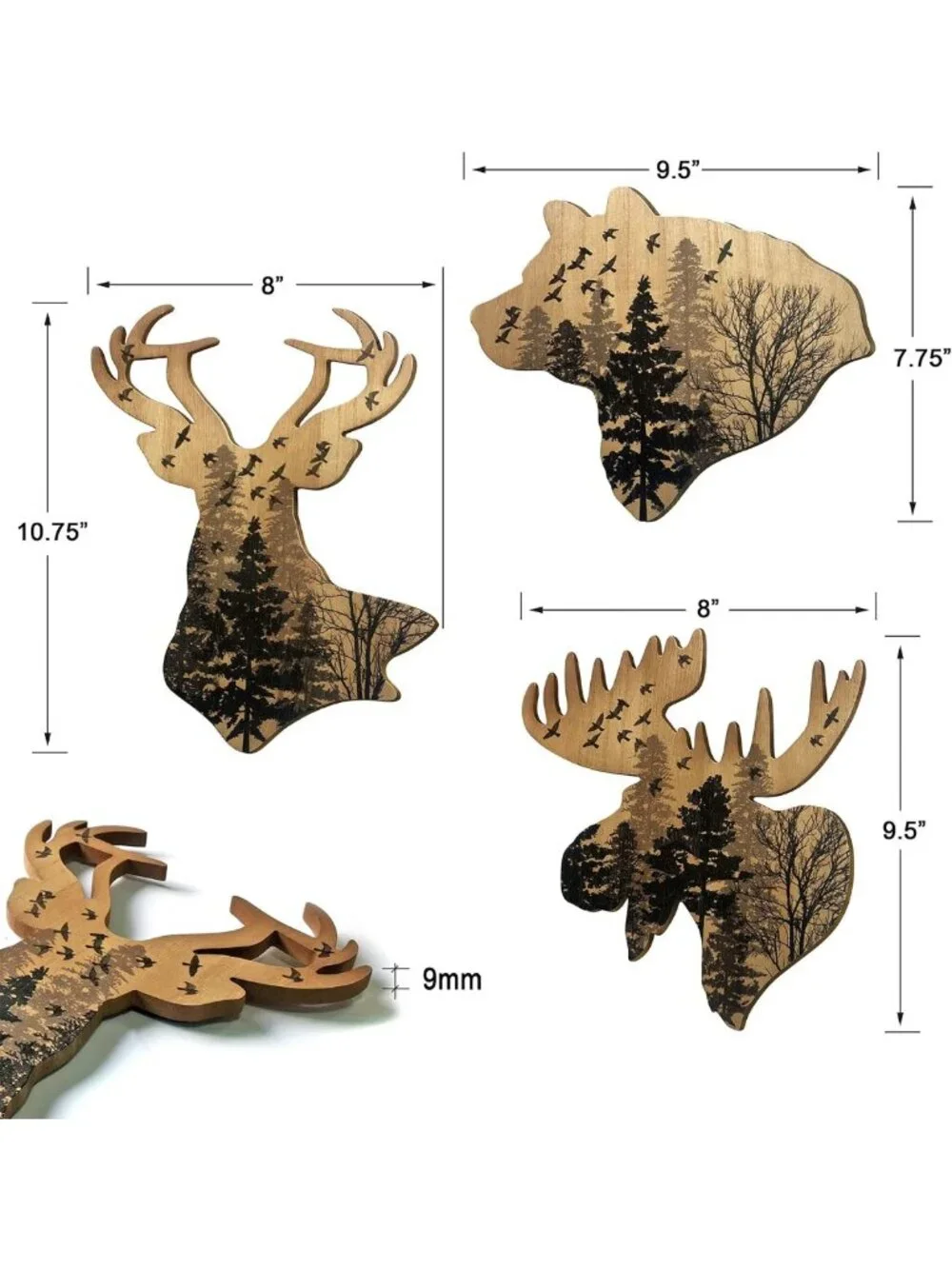 Rustic Woodland Wildlife Wall Decor - 3 Pack Animal Hanging Art for Cottage Home
